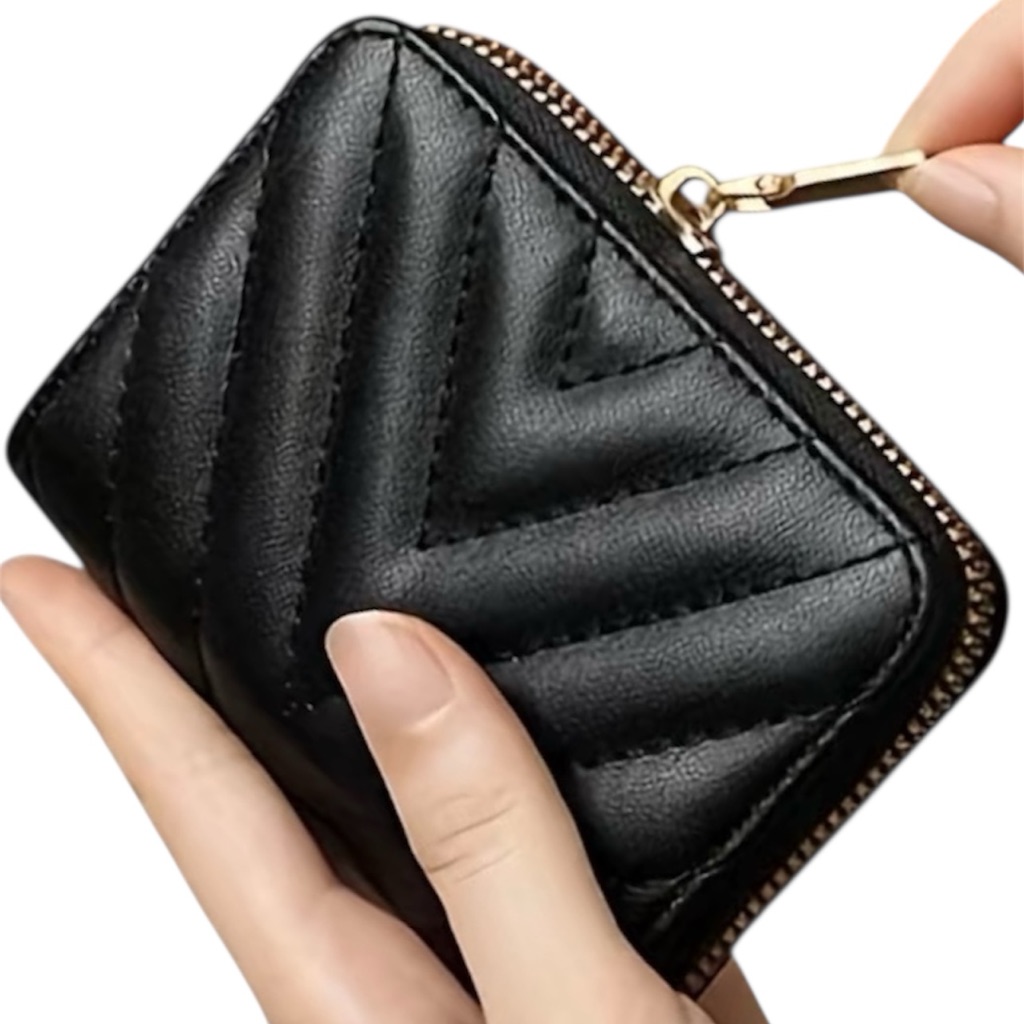 Black Quilted Women's Wallet - Stylish Cardholder 4.33 X 2.95 Inches Shoe Inner